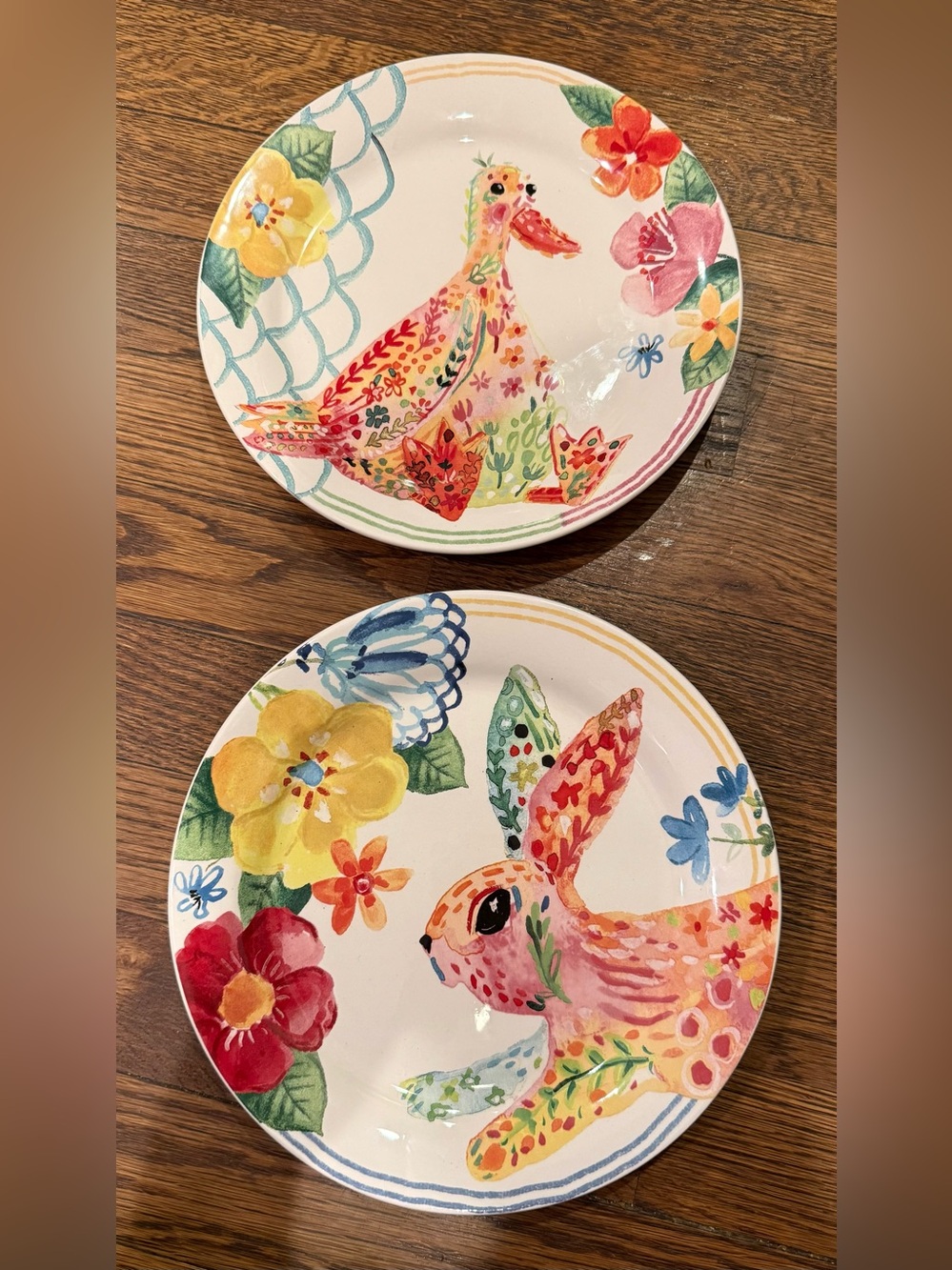 Pier 1 Imports Ironstone Hello Spring Multicolor Rabbit & Duck 9” Salad Plates